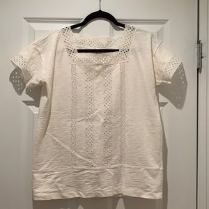 Madewell cream top with eyelet striped detail